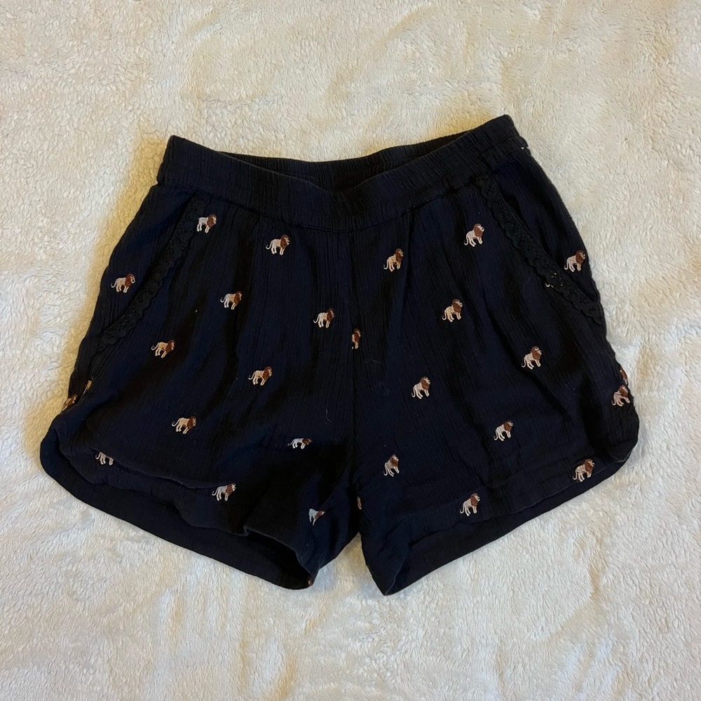 Elegant Navy Embroidered Mid Waist Shorts